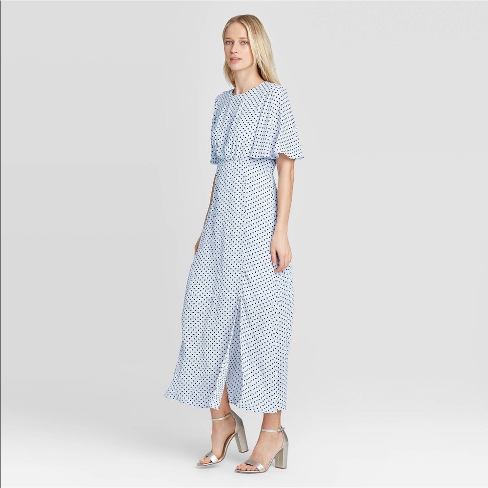 Who What Wear Light Blue Polkadot Dress